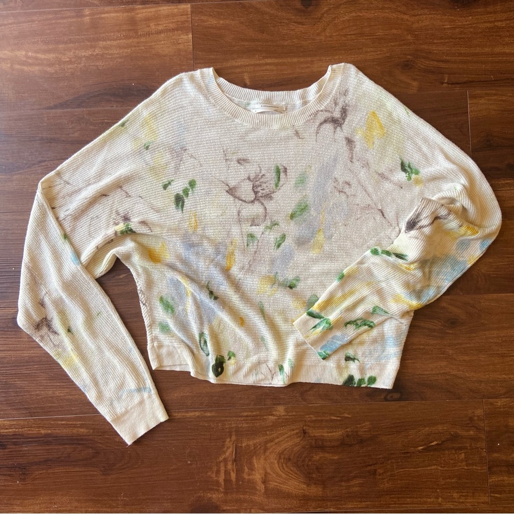 Anthropologie Printed-Linen Pullover Sweater